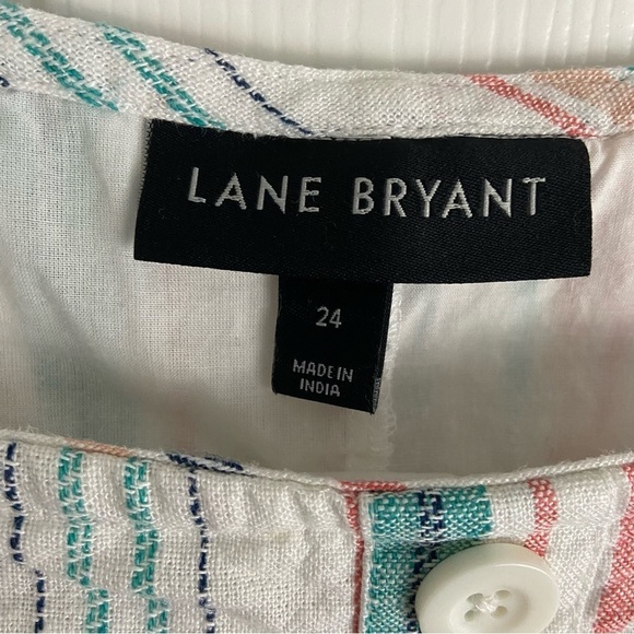 Lane Bryant Square-Neck Striped Top Linen Blend Coastal Beachy Plus Sz 24 - Picture 5 of 12